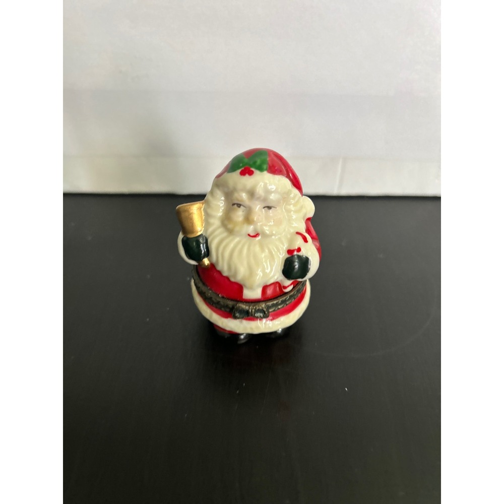 Trinket Box Christmas Santa Claus Ceramic Hinged Hand Painted Decorative Vintage